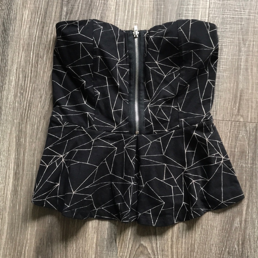 Strapless black patterned top - Picture 1 of 5